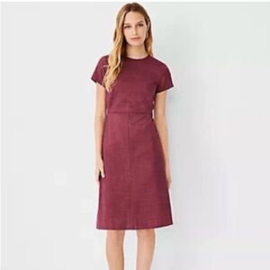 ANN TAYLOR Flare Dress In Cross Weave In Plum Rose